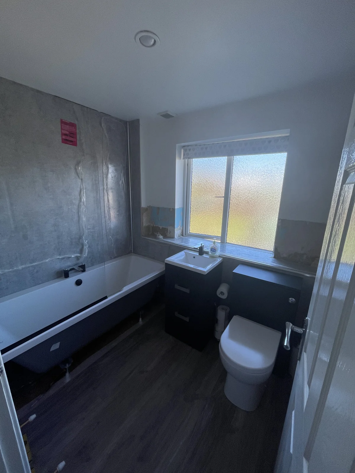 Bathroom installation before finishing work was complete
